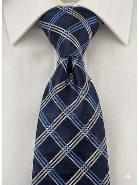 Brooks Brothers 346 blue white stripe plaid silk tie - 57.5"